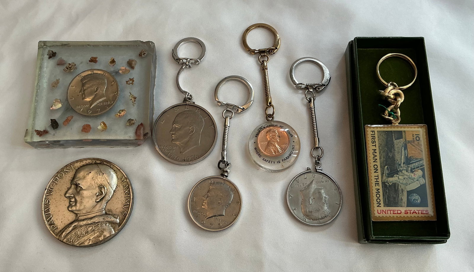 Coin Keychains Man On The Moon Stamp Keychain: Coins