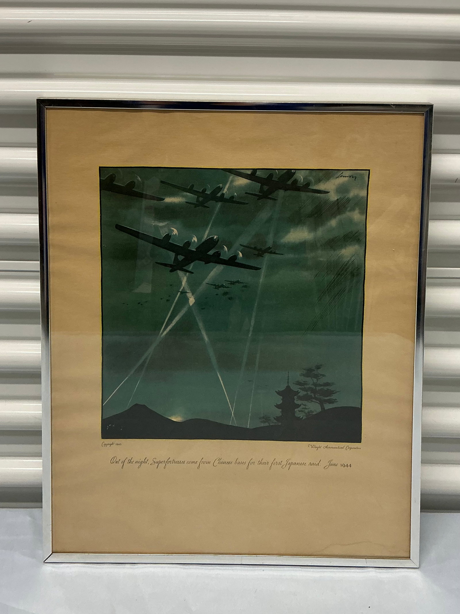 1945 Frank Lemon WWII Lithograph For Wright Aeronautical Corp: 20.5x16.5