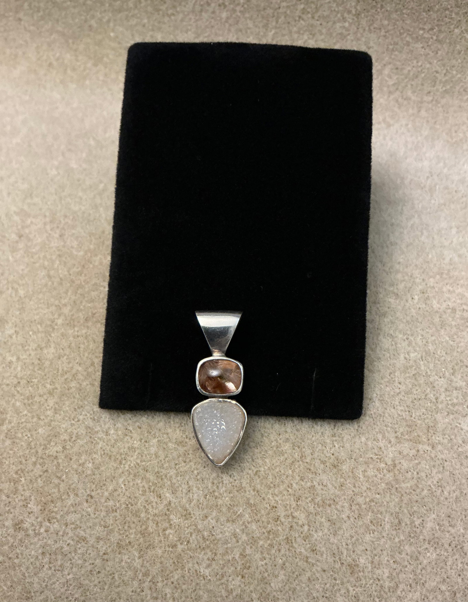 Starborn Silver Pendant Peach Citrine & Druzy Stones: Marked Starborn 925 Approx 1.5”