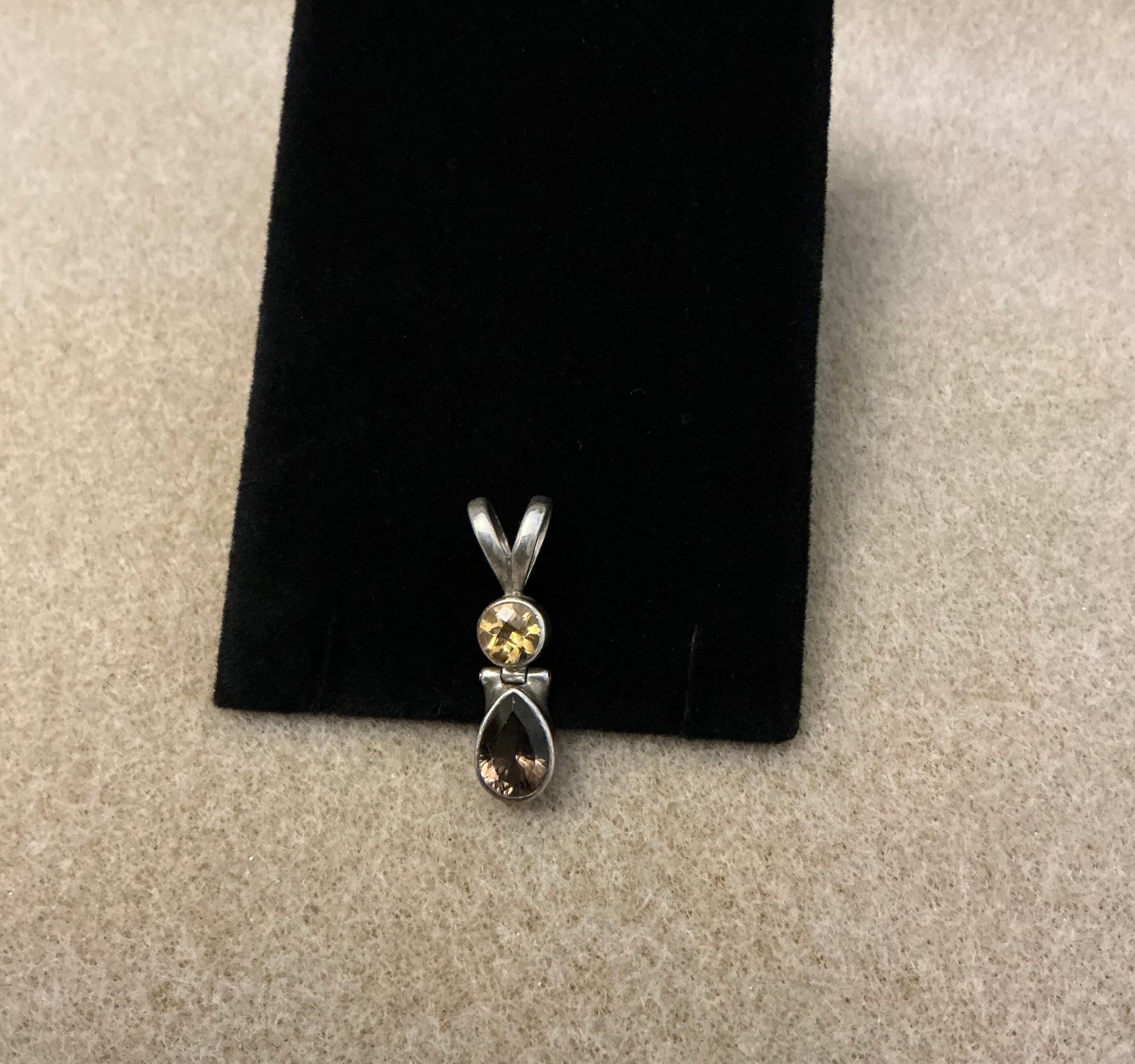 Silver Citrine & Smoky Quartz Hinged Teardrop Pendant: Marked 925 Approx 1.25”