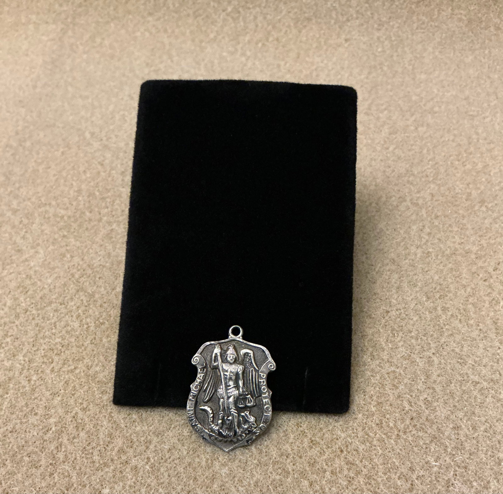 Silver St Michael Shield Pendant: Patron Saint Of Police Marked Sterling As Shown 1.25”