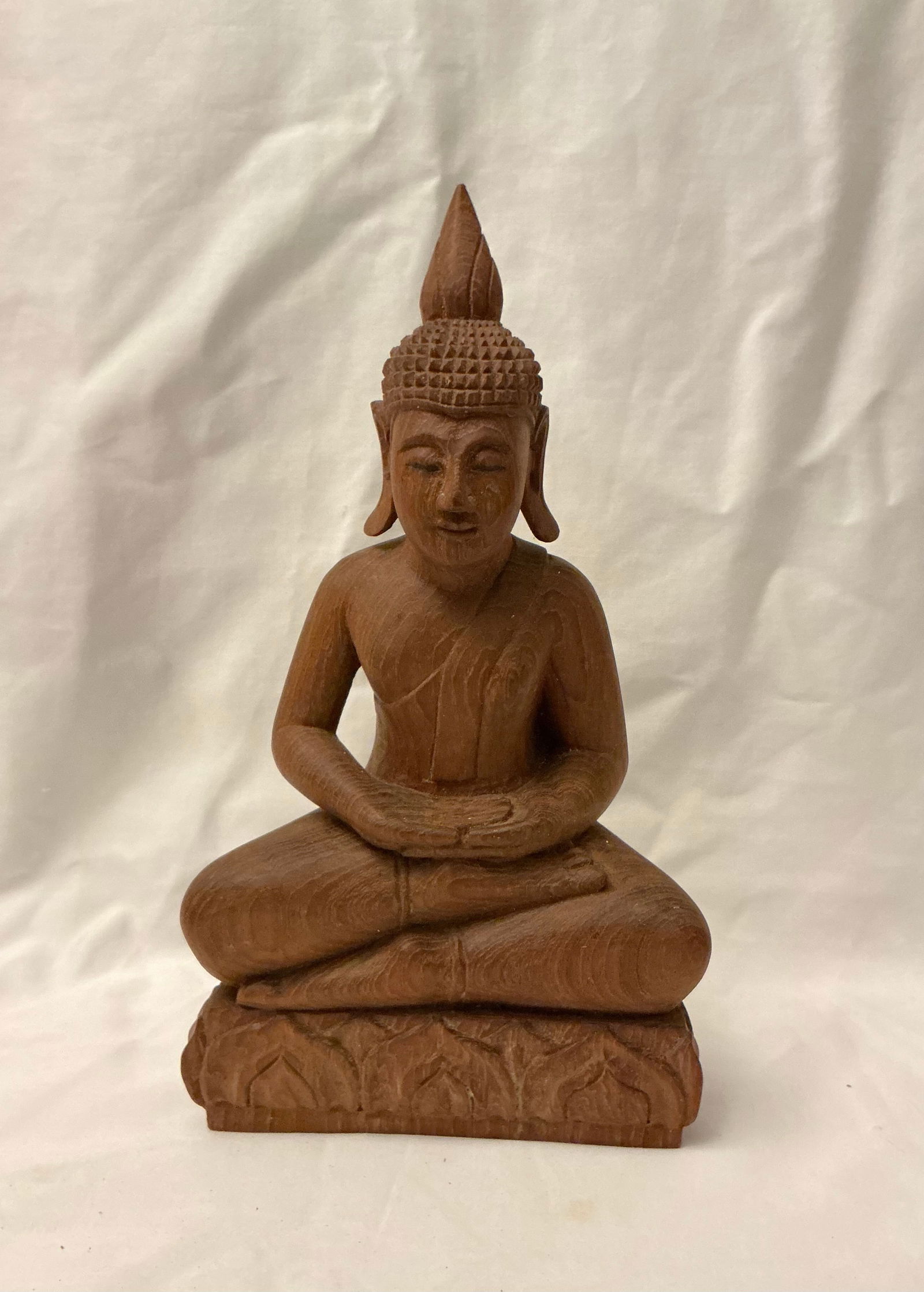 Vintage Hand Carved Solid Wood Thai Buddha Statue: 10.5”