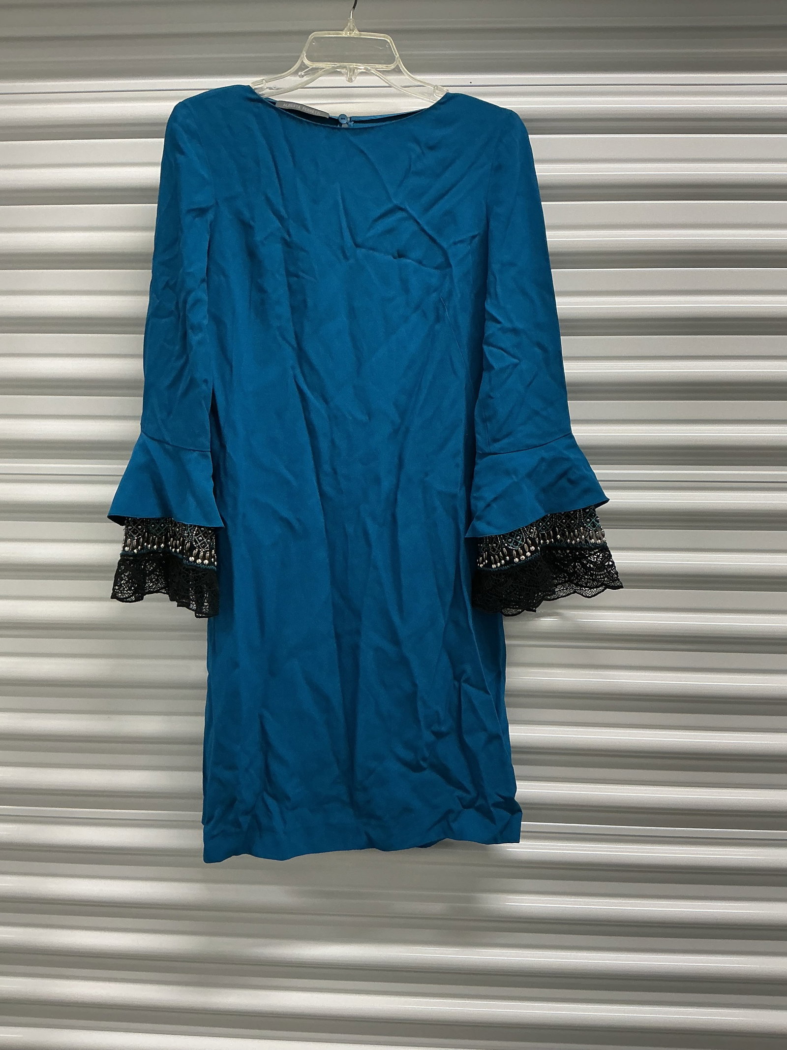 Made In Italy Alberta Ferretti Shift Dress With Lace & Bead Bell Sleeve: Size 4