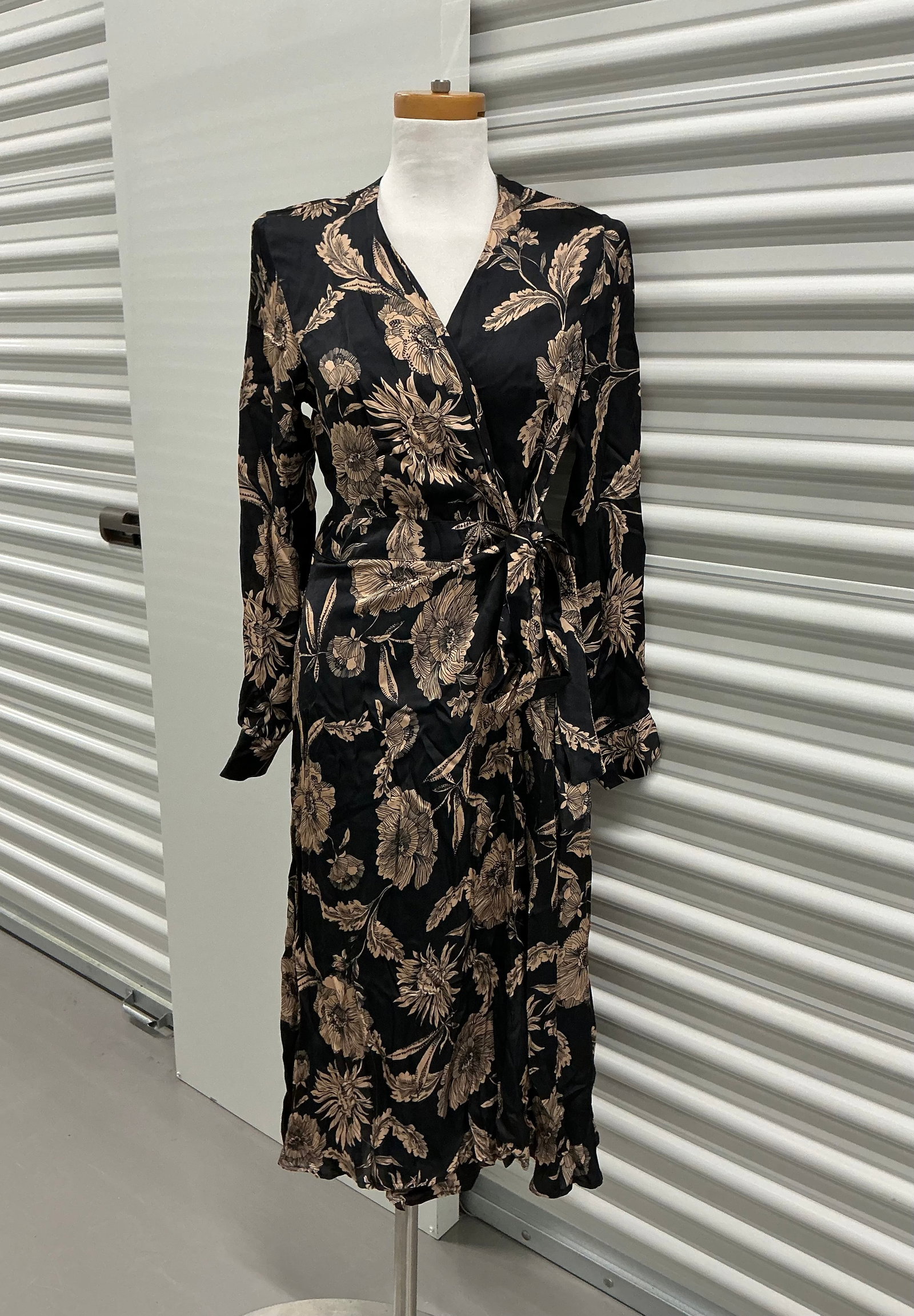 Italian Designer Anna Maria Paletti Black Floral Wrap Dress: Size 42