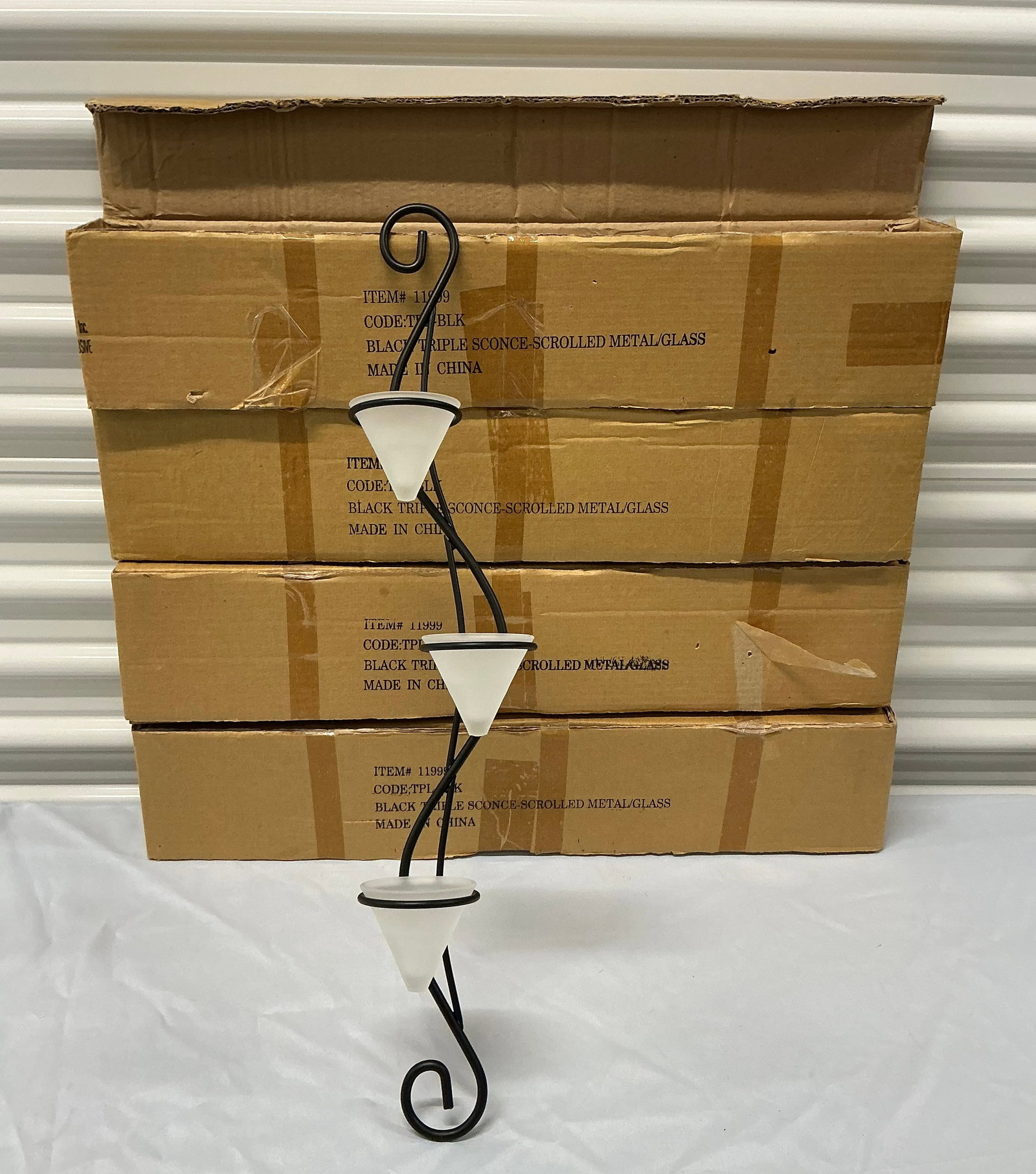 Group Of Four Metal & Glass Triple Sconces: 26 inches