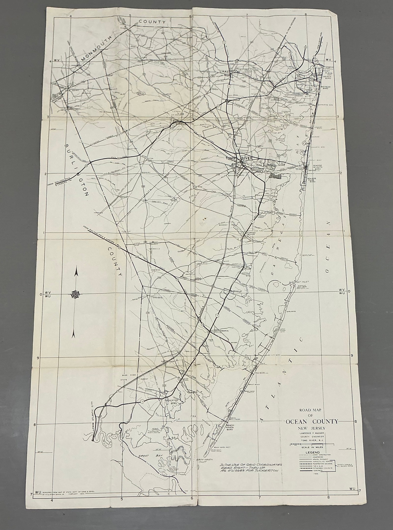 1934 Ocean County NJ Two Sided Map Waiting To Be Framed: 38x23