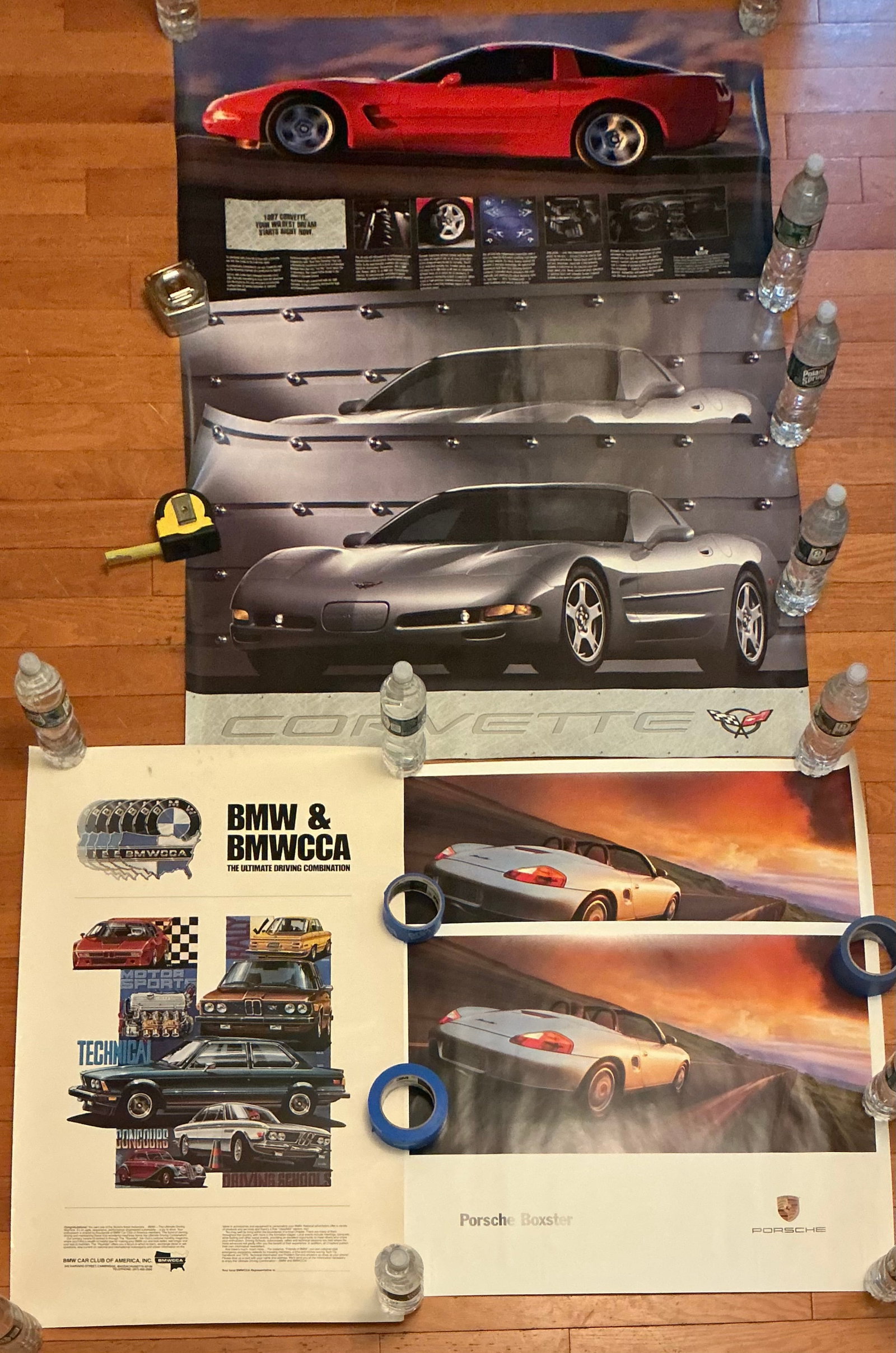 Vintage Luxury Car Posters: 3 Corvette (Two Sided) 2 Porsche 1 BMW Larger 37x22
