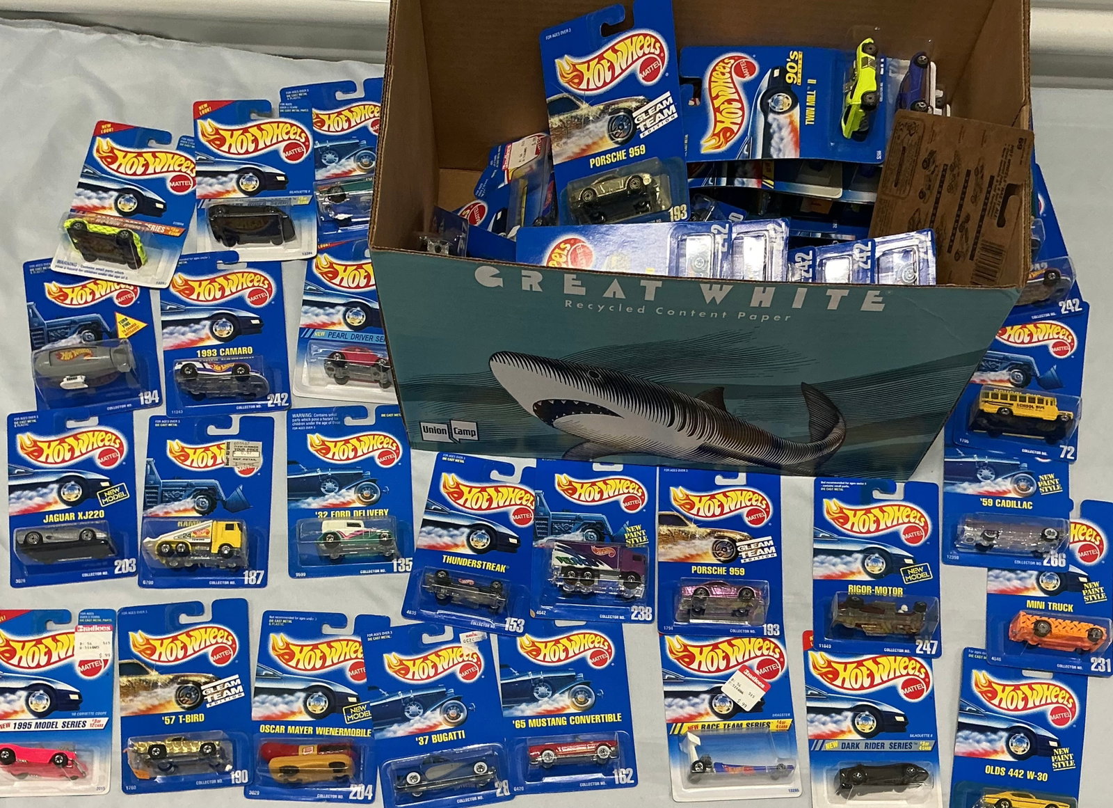 Box Of Over 80 Early 1990s Hot Wheels On The Card: Many 1990, 1991