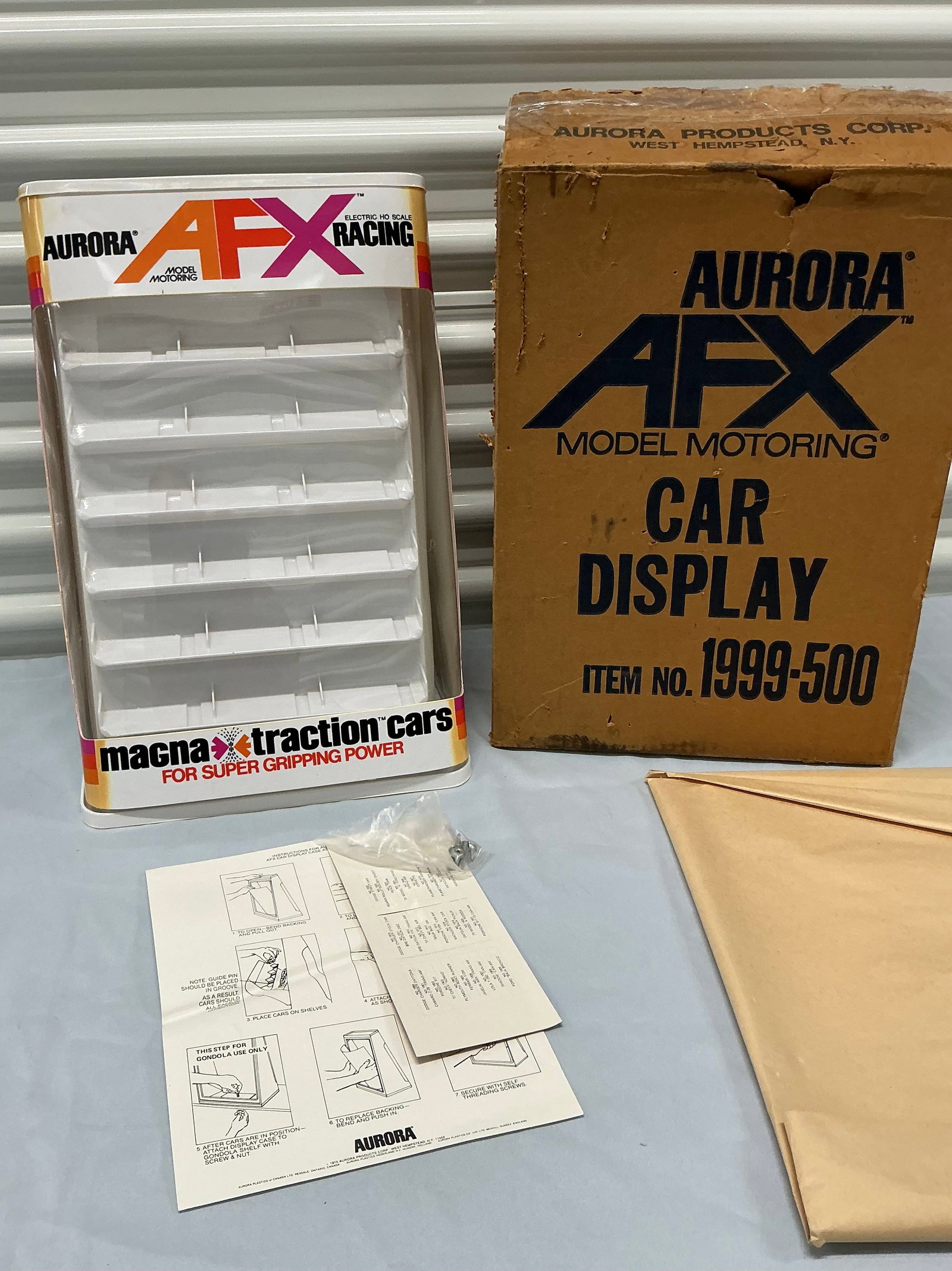 1970s Aurora AFX Car Store Display With Box: New Old Stock With Labels Instructions & Screws