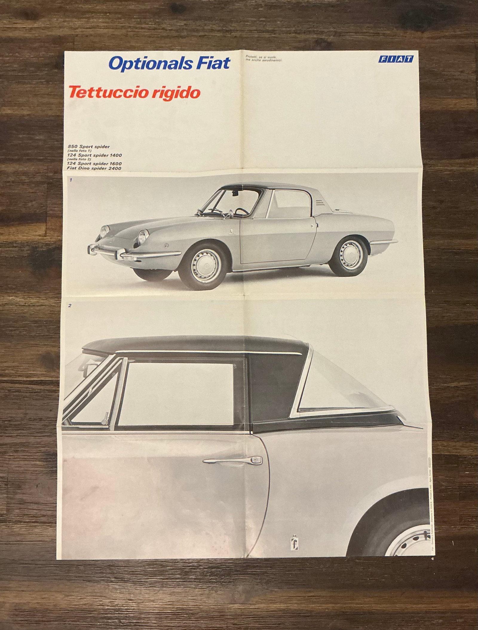 Vintage Fiat 850 Sport Spider Factory Promotional Poster Ad: 23.25x16.5 in