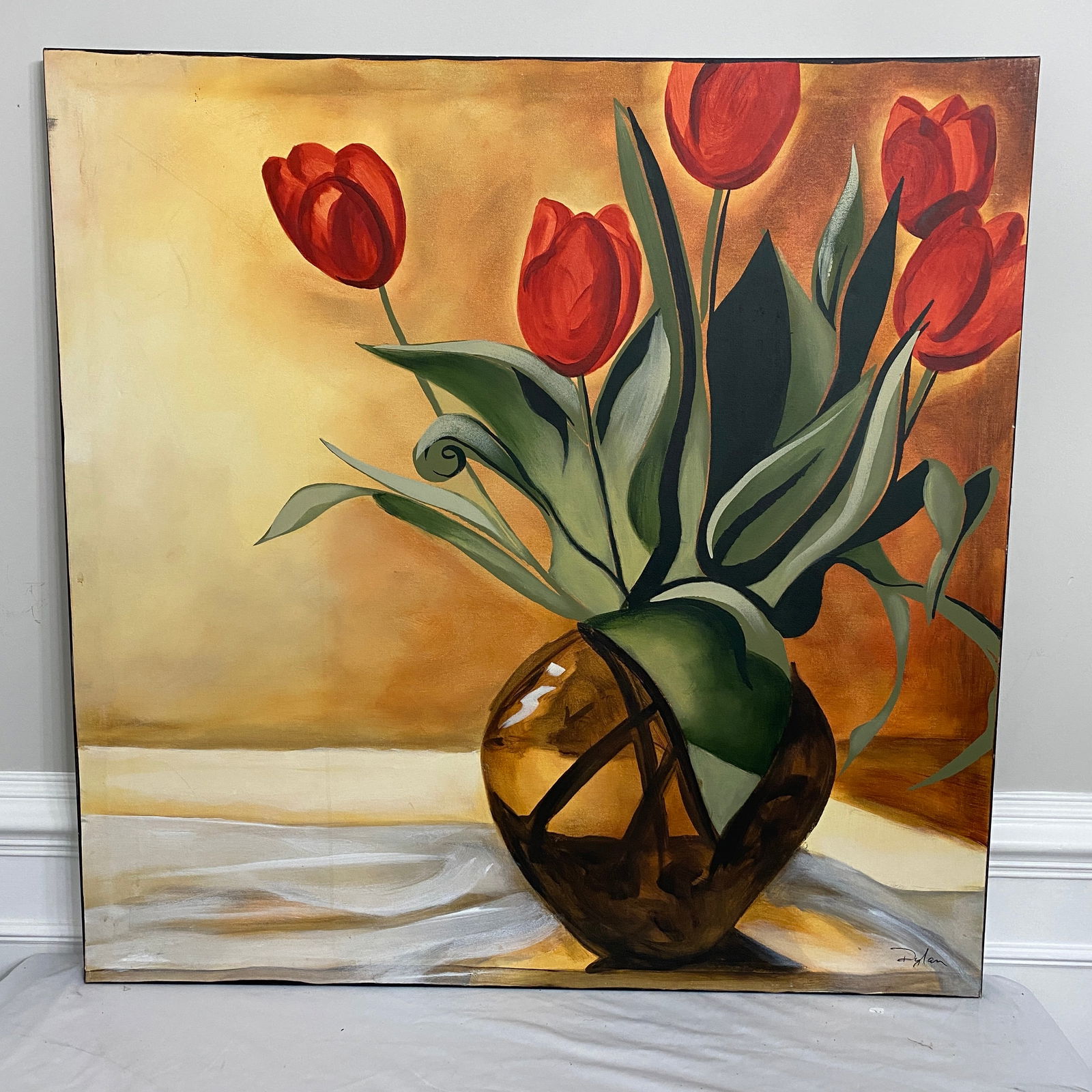 Dylan Original Oil On Canvas Still Life Art: The total size is 40” tall 40” wide.