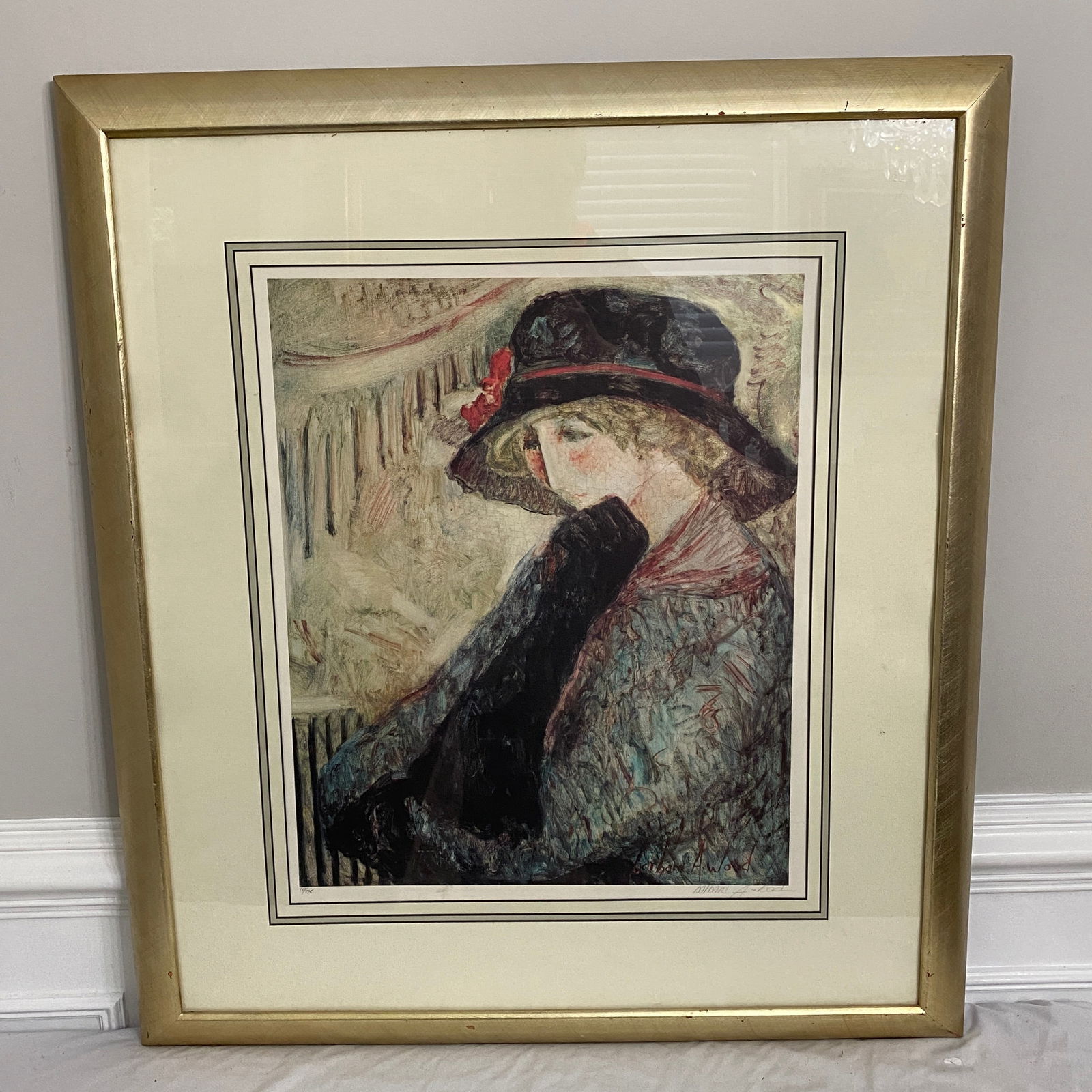 Barbara A. Woods Signed Numbered 467 of 875 Framed Lithograph Art: The picture size is 24” tall and 20” wide.