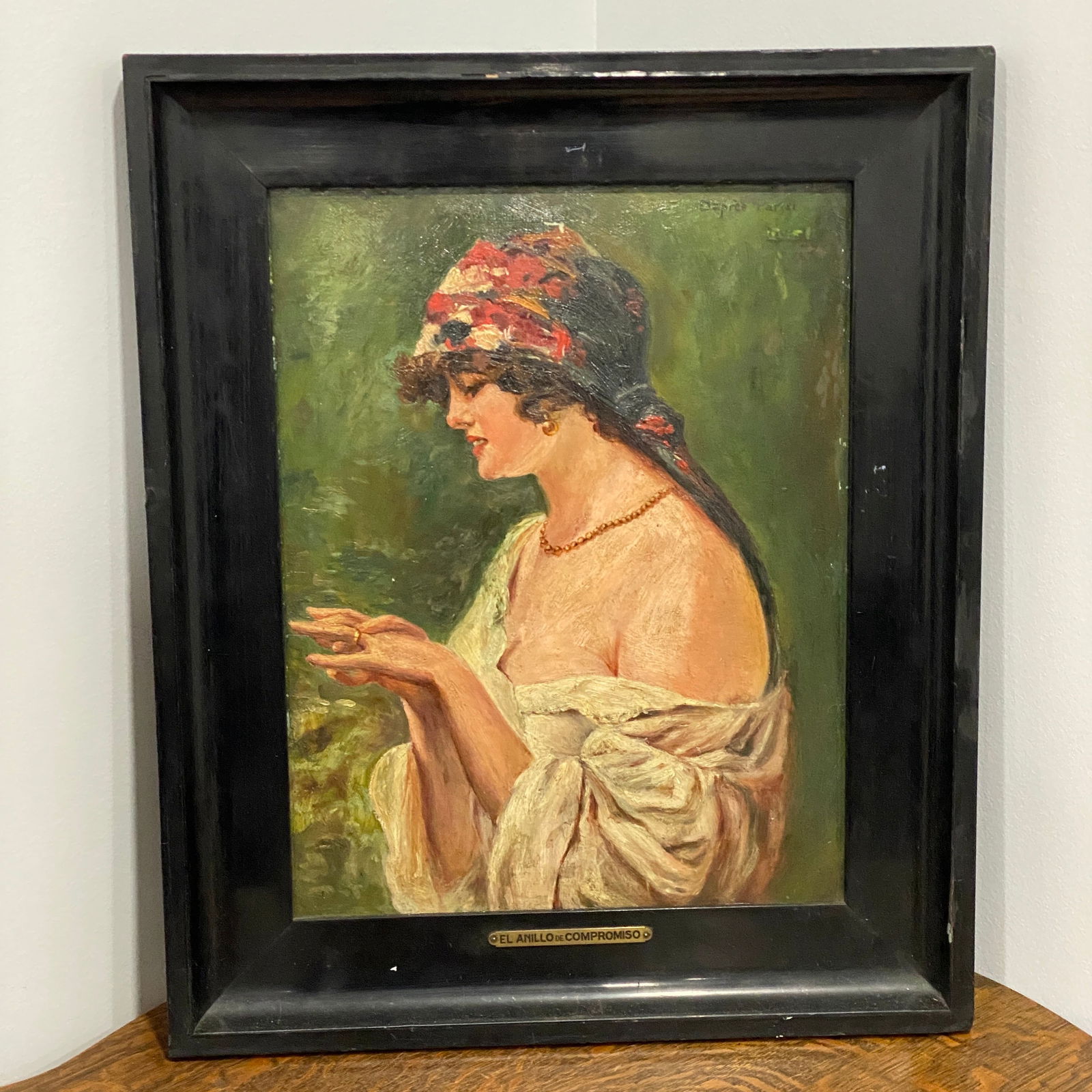 Dapres Parisi El Anillo De Compromiso Oil On Canvas Framed Art: The picture size is 17” tall 14” wide.