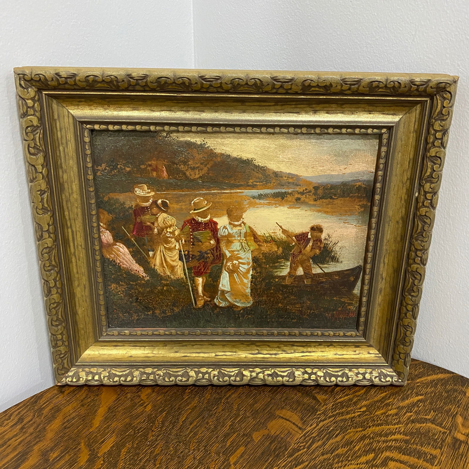 Andrew Moreau Painting Art With A Wooden Frame: The total size is 11” wide 9” tall.
