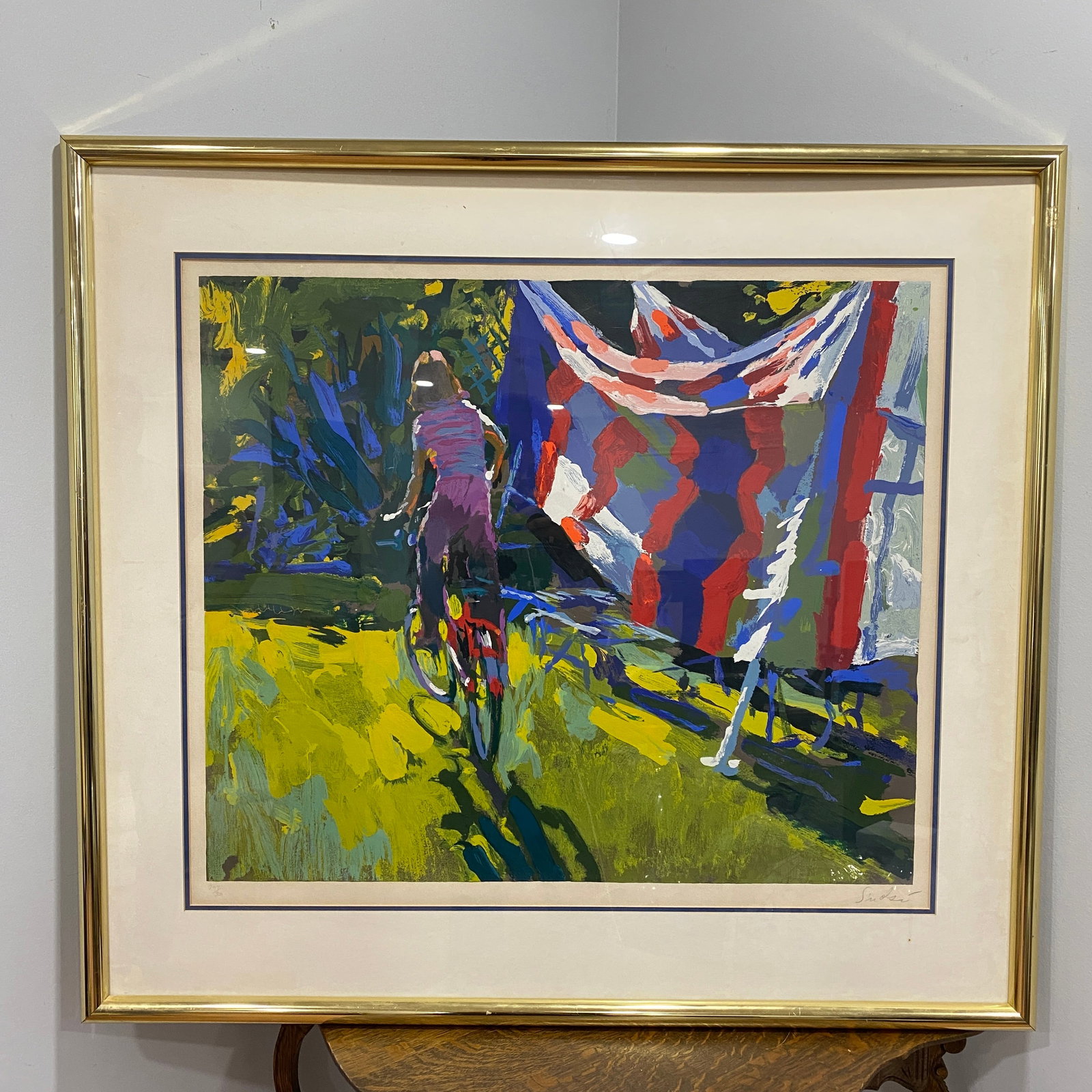 Giuseppe The Girl On The Bicycle American Flag Lithograph Art: The picture size is 32” wide and 27” tall.