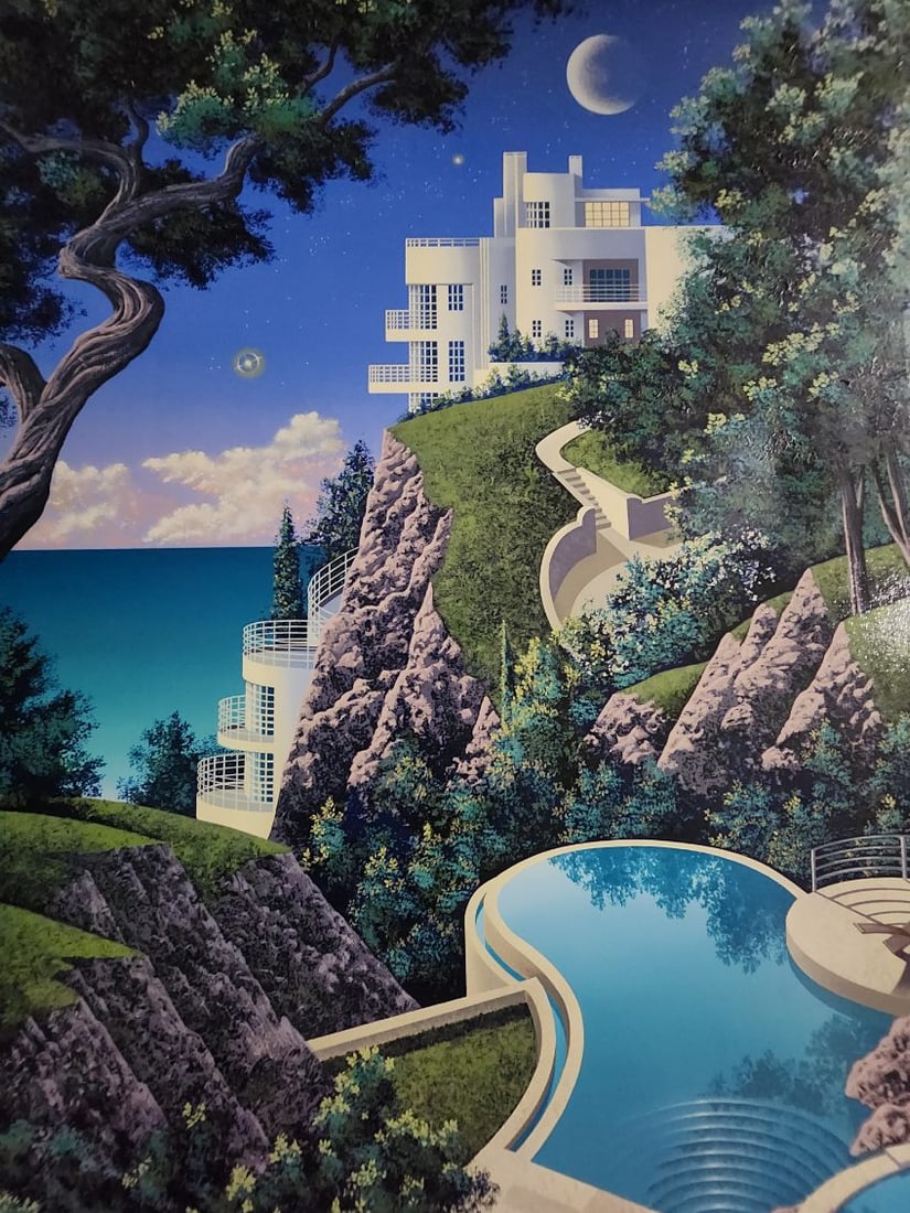 Jim Buckles Embelished Oil Landscape Art: The total size is 30” wide 40” tall.