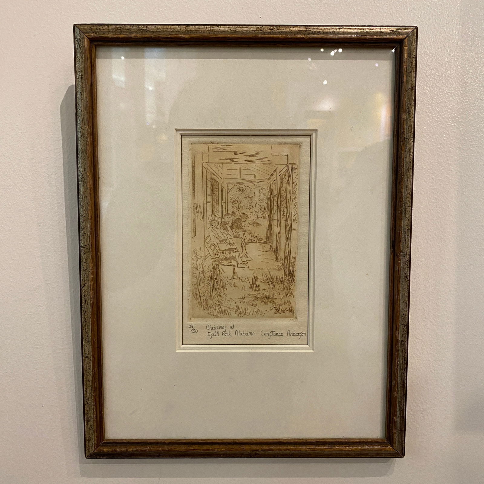 Constance Huddleston Anderson Christmas At Estill Fork, Alabama Etching Art: The picture size is 4” wide 7” tall.