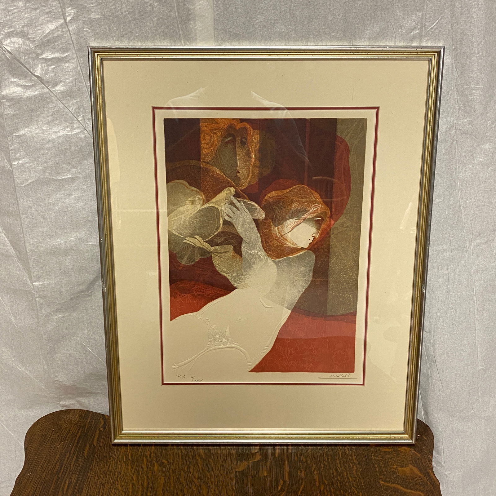 Alvar Sunol 4 of 25 Embossed Lithograph Art: The frame size is 20” wide 26” tall.