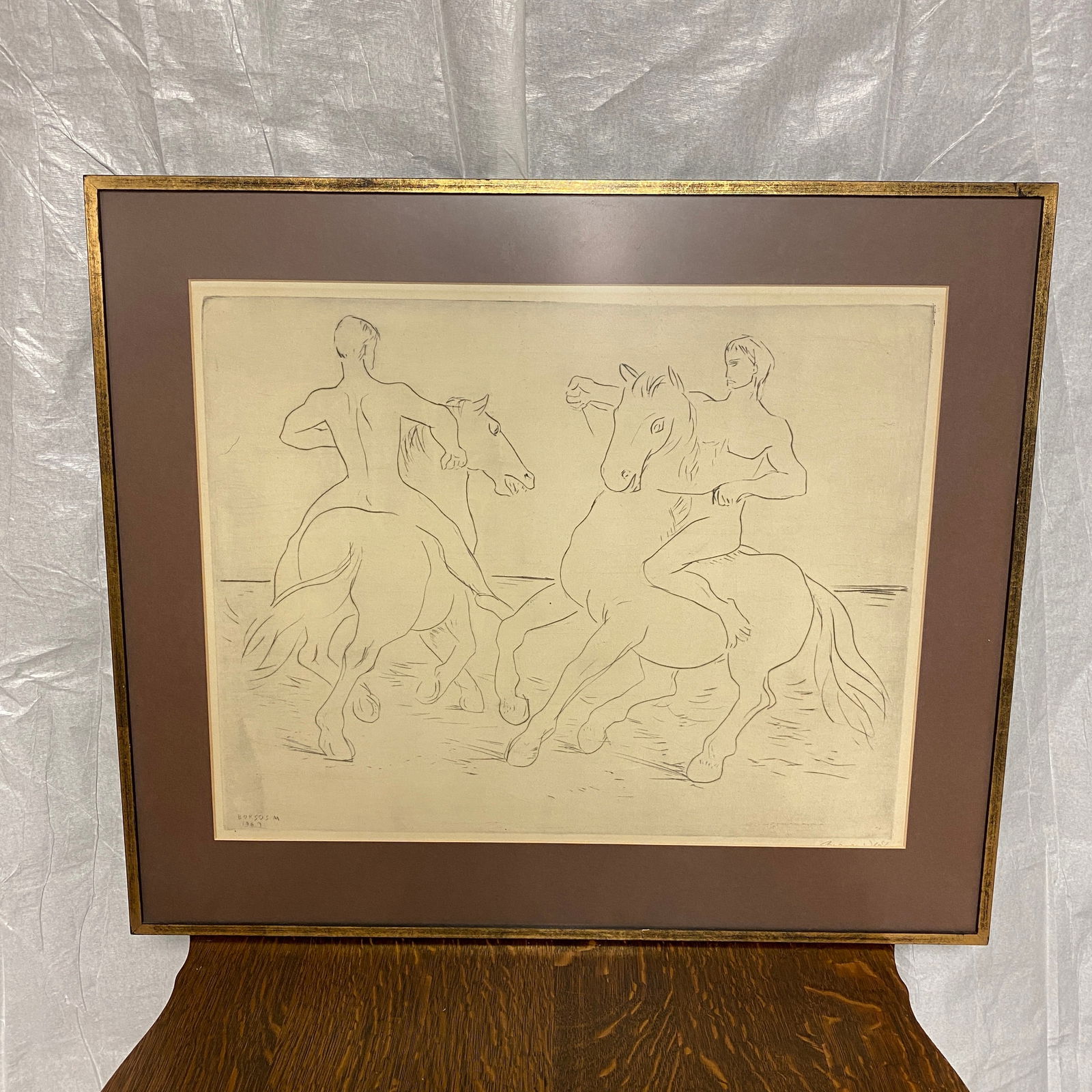 Borsos 1960 Original Sketch Art: The frame size is 32” wide and 28” wide.