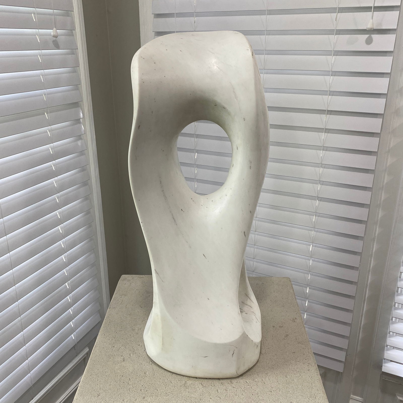 Abstract Italian granite sculpture with initals A B: The size is 28” tall, 11” wide and 11” diameter.