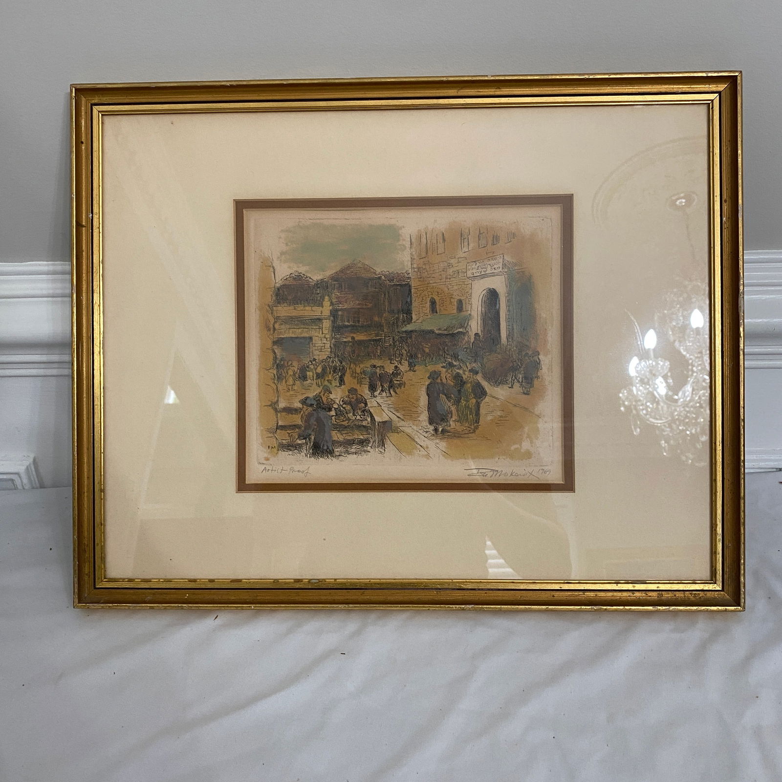 Ira Mosk Owitz Etching Polish American artist Art With Artist Proof: The size of the picture is 10” wide and 8” tall.