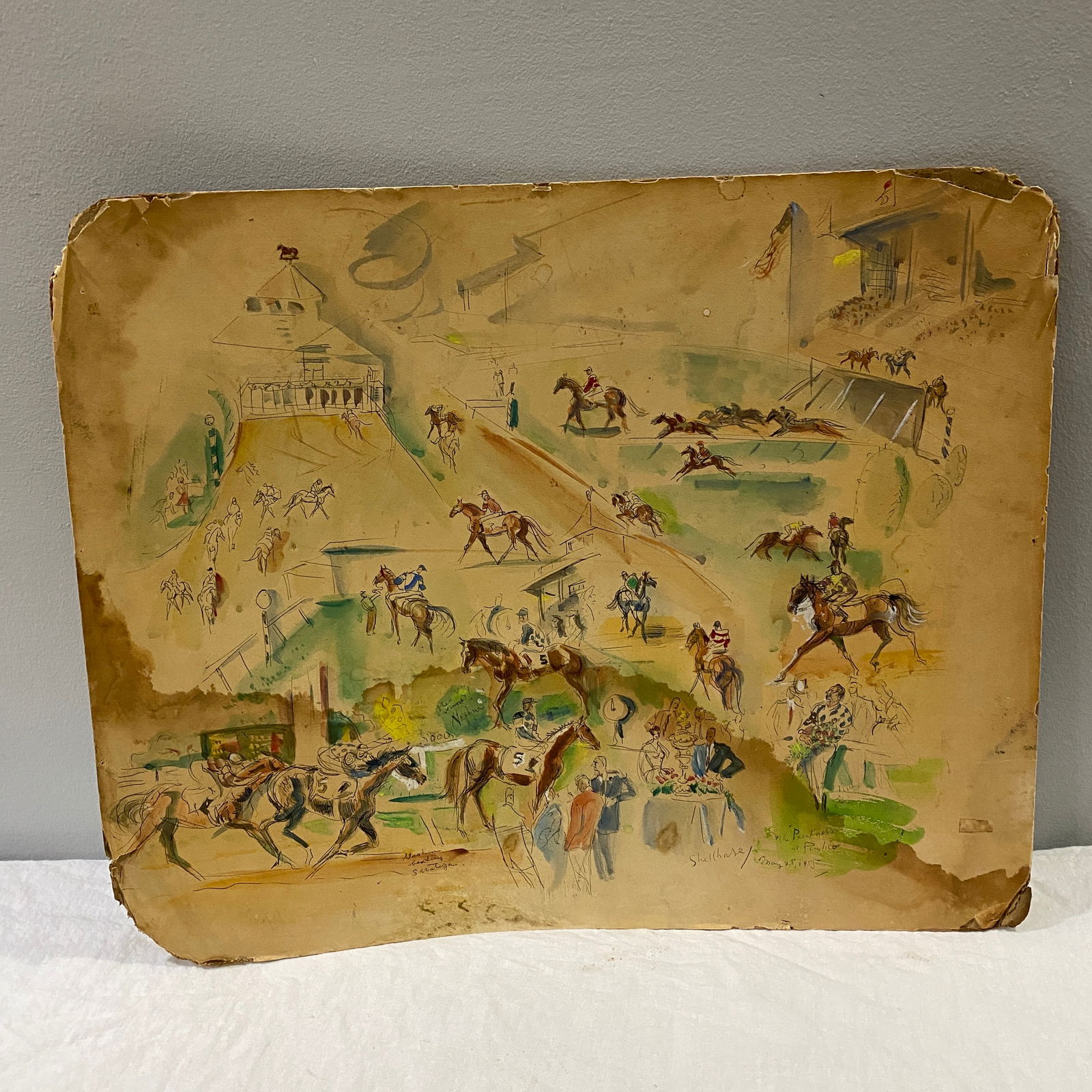 Signed George Shellhese Watercolor Painting Art: The size is 24” wide and 20” tall.