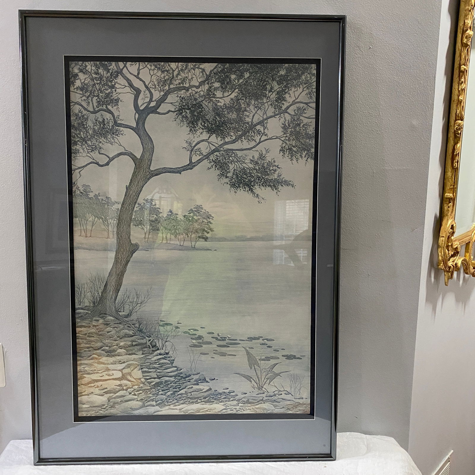 Signed Landscape Watercolor Painting Art Numbered 82 of 300: The size from the frame is 30” wide and 44” tall.