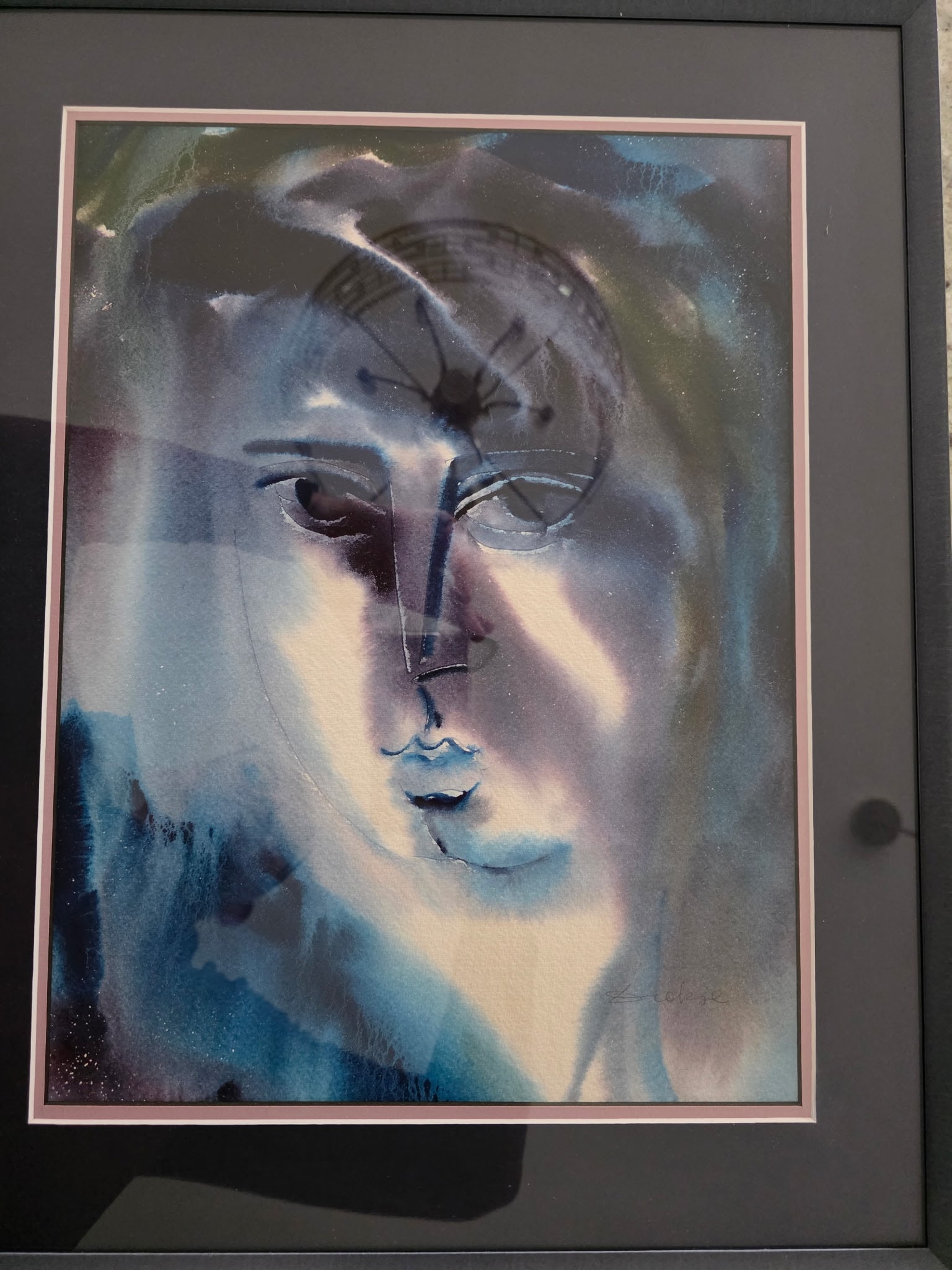 Original Signed Water Color Art Of A Person: The frame size is 17” wide and 21” tall.