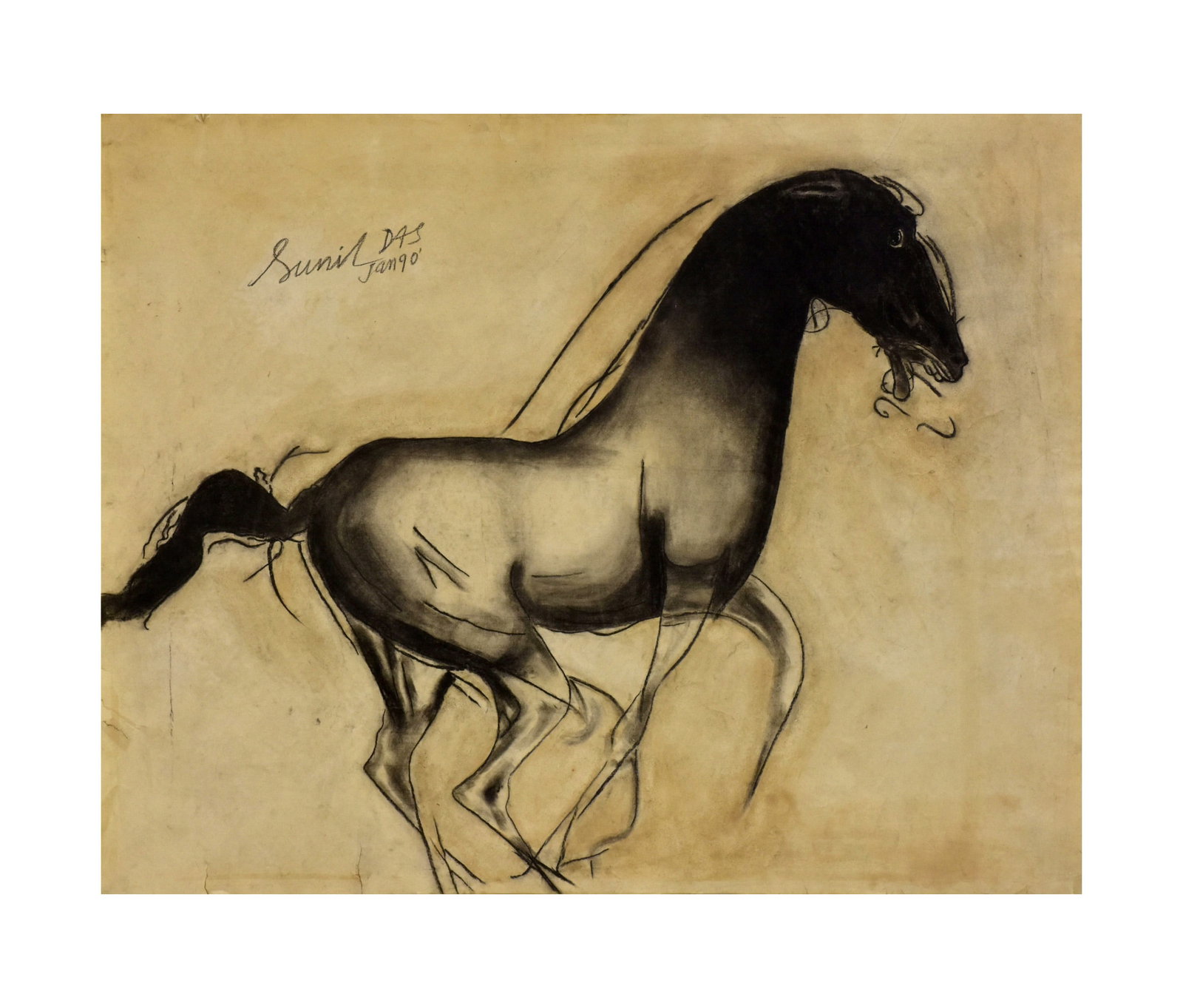 SUNIL DAS (1939-2015) ""GALLOPING HORSE"" SIGNED & DATED JAN 90: SUNIL DAS (1939-2015) "GALLOPING HORSE" SIGNED & DATED JAN 90 Pencil and Charcoal on Paper