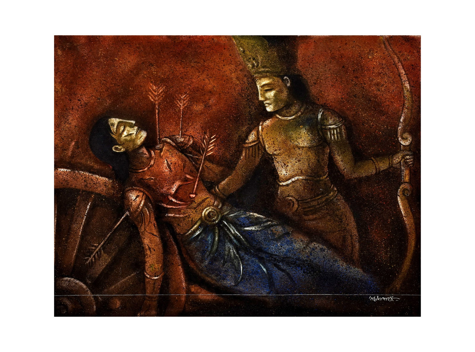 GANESH PYNE (1937-2013), MAHABHARATA SERIES, SIGNED BOTTOM RIGHT, MIX MEDIA ON CANVAS: GANESH PYNE (1937-2013), MAHABHARATA SERIES, SIGNED BOTTOM RIGHT, MIX MEDIA ON CANVAS Size: 28 x 21.5 inches P