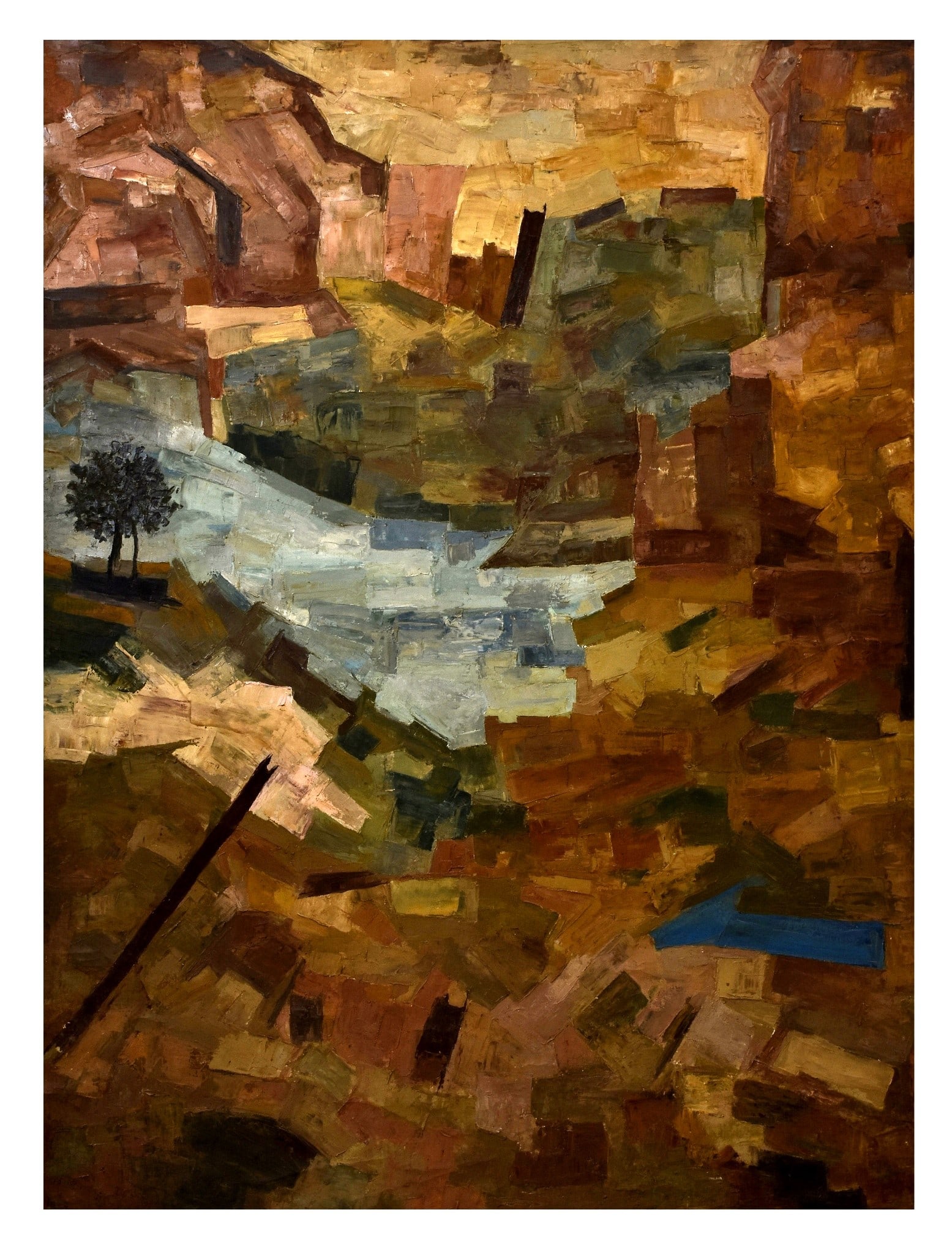 RAM KUMAR (1924-2018) "UNTITLED" KASHMIR LANDSCAPE, SIGNED ON VERSO, OIL ON CANVAS: RAM KUMAR (1924-2018) "UNTITLED" KASHMIR LANDSCAPE, SIGNED ON VERSO, OIL ON CANVAS Size: 53 x 47 inches