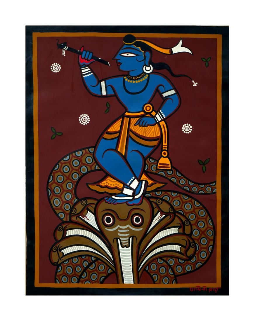 JAMINI ROY (1887-1972) "UNTITLED" OIL ON CANVAS, SIGNED BOTTOM RIGHT: JAMINI ROY (1887-1972) "UNTITLED" OIL ON CANVAS, SIGNED BOTTOM RIGHT Size: 31.3x24 inches French Private Collection Footnotes: Born in Beliatore, West Bengal, Jamini Roy, an artistic luminary