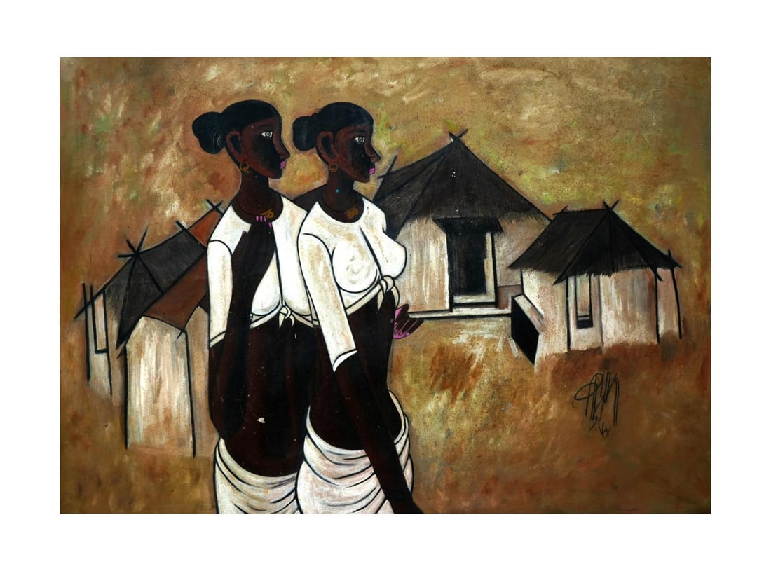 B.PRABHA (1933-2001) "UNTITLED" SIGNED ON LEFT, OIL ON CANVAS: B.PRABHA (1933-2001) "UNTITLED" SIGNED ON LEFT, OIL ON CANVAS Size: 46x33.5 inches Footnotes: Emerging from the vibrant streets of Nagpur, B. Prabha embraced the canvas at a time when the realm of a