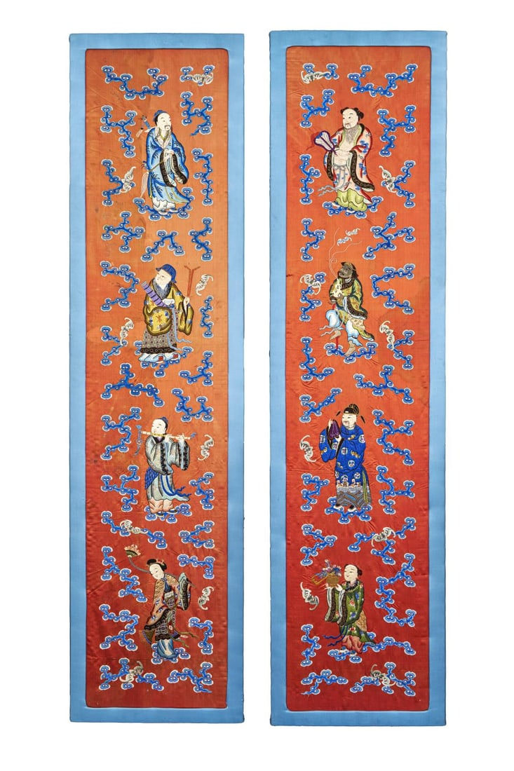 A PAIR OF TWO LARGE CHINESE SILK PANELS, QING DYNASTY (1644-1911) (1 of 3)