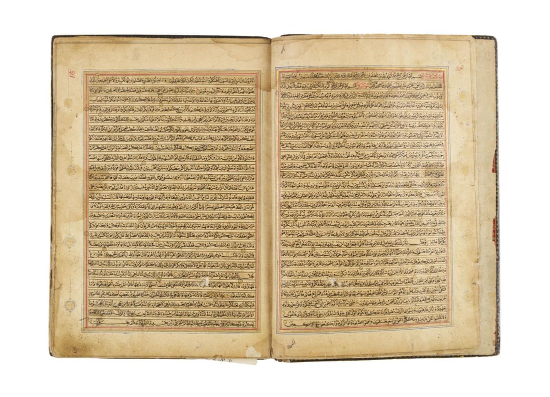 HERAT SCHOOL QURAN, COPIED BY MUHAMMAD MUHSIN. DATED 1122AH/1710AD: HERAT SCHOOL QURAN, COPIED BY MUHAMMAD MUHSIN. DATED 1122AH/1710AD A complete Qur’an, Arabic manuscript on paper, … folios, 26 lines of black naskh ghubari script, each row between gold