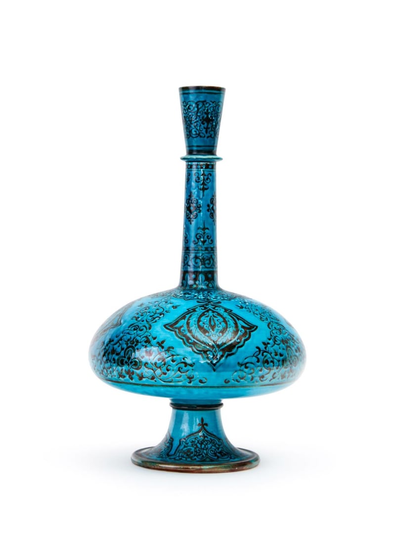 THEODORE DECK: AN IZNIK STYLE TURQUOISE GLAZED VASE, 19TH CENTURY, FRANCE: THEODORE DECK: AN IZNIK STYLE TURQUOISE GLAZED VASE, 19TH CENTURY, FRANCE Height: 48cm