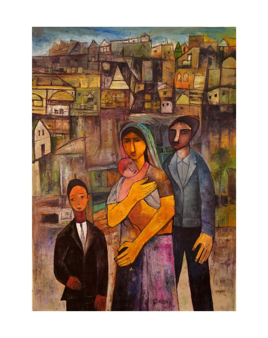 RAM KUMAR (1924-2018) "FAMILY" SIGNED IN HINDI & DATED BOTTOM RIGHT 51, OIL ON CANVAS: RAM KUMAR (1924-2018) "FAMILY" SIGNED IN HINDI & DATED BOTTOM RIGHT 51, OIL ON CANVAS 141cm x 102cm Provenance: Provenance: Sold by a French Gallery, Paris to a British Indian Col