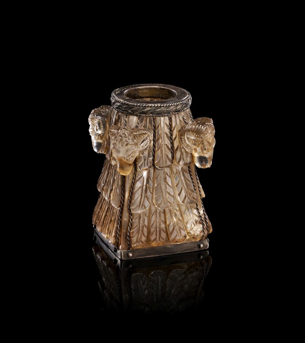 A HIGHLY RARE CARVED ROCK CRYSTAL ACHAEMENID RAM PYXIS, CIRCA 5TH CENTURY B.C. OR LATER (1 of 4)