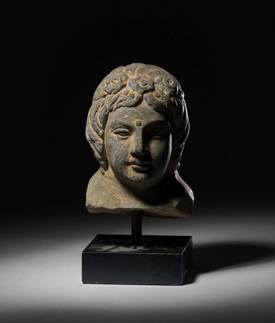 A SCHIST HEAD OF A BODHISATTVA, ANCIENT REGION OF GANDHARA, 3RD/4TH CENTURY (1 of 6)