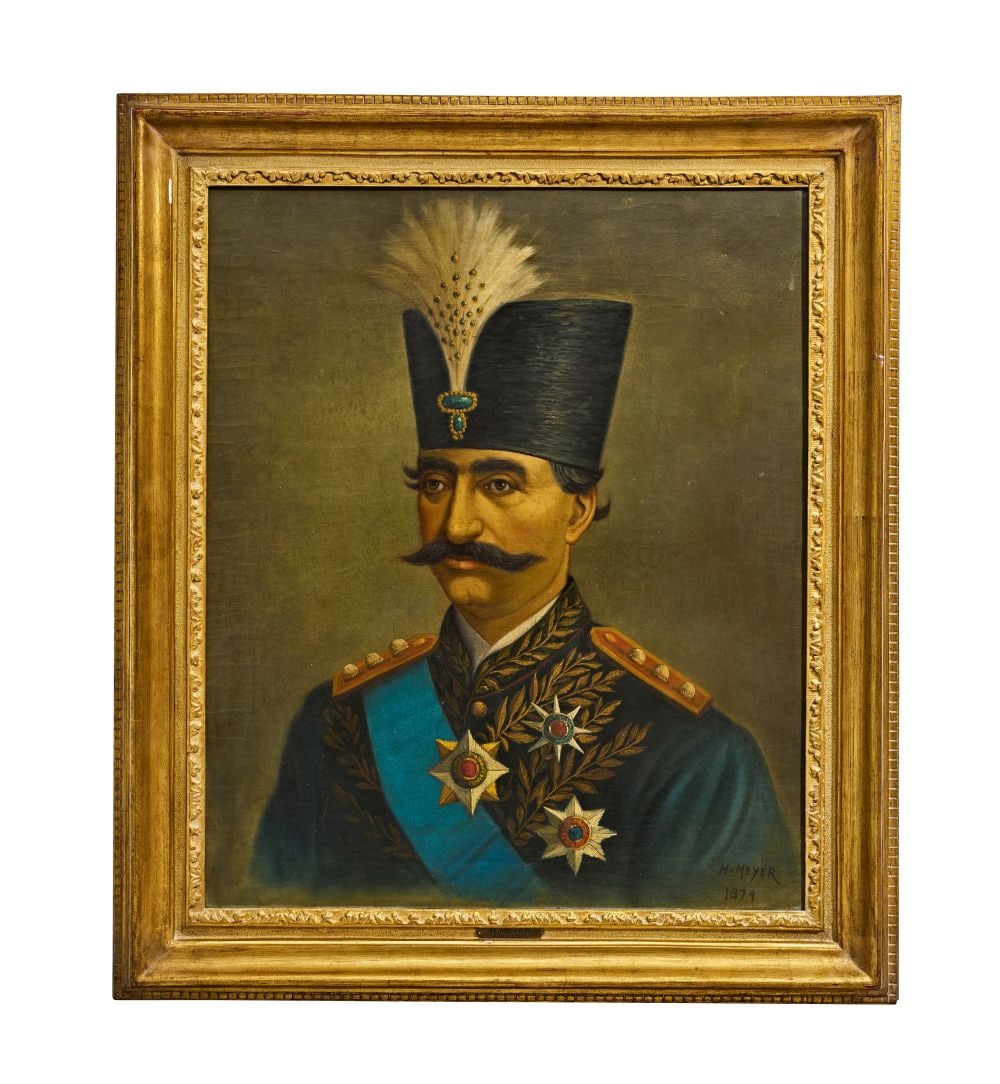 A PORTRAIT OF NASER AL DIN SHAH, SIGNED BY H. MEYER (1841-1899) DATED 1879, OIL ON CANVAS, SIGNED BO (1 of 4)