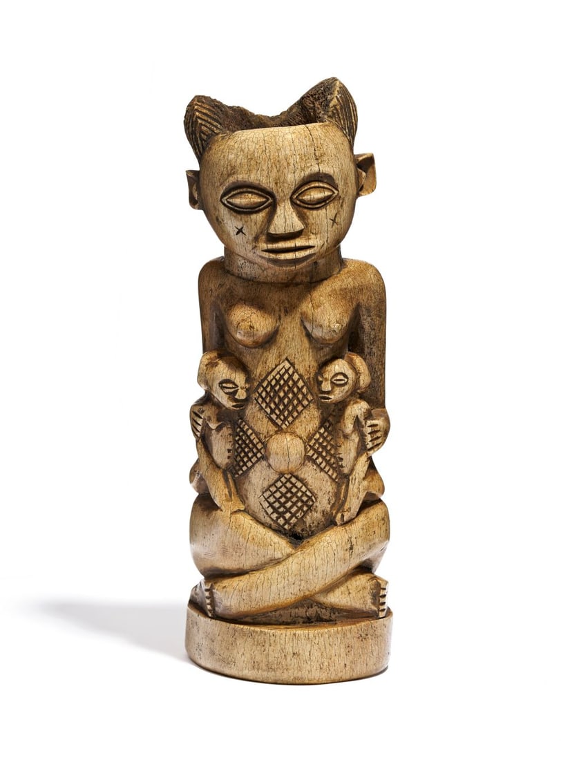 A LARGE BONE LUBA MATERNITY FIGURE, REPUBLIC OF CONGO (1 of 6)