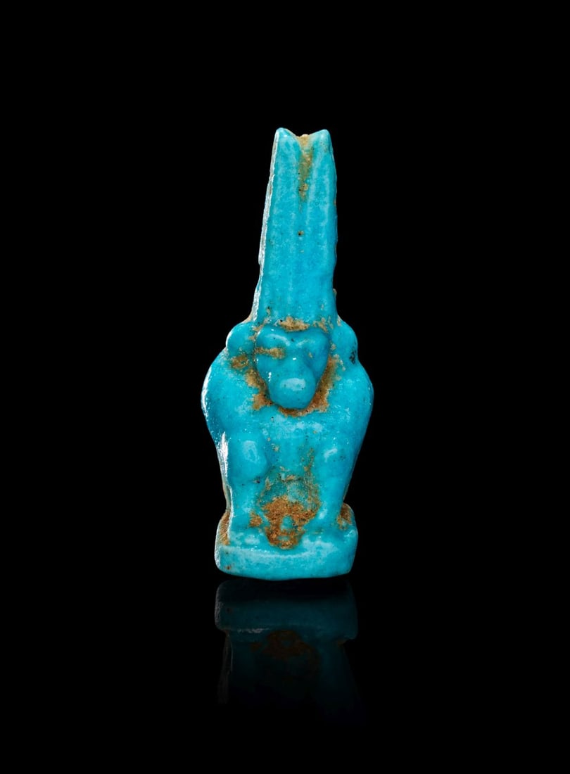 AN EGYPTIAN FAIENCE BABOON AMULET, NEW KINGDOM DYNASTY XIX-XX, (1 of 2)