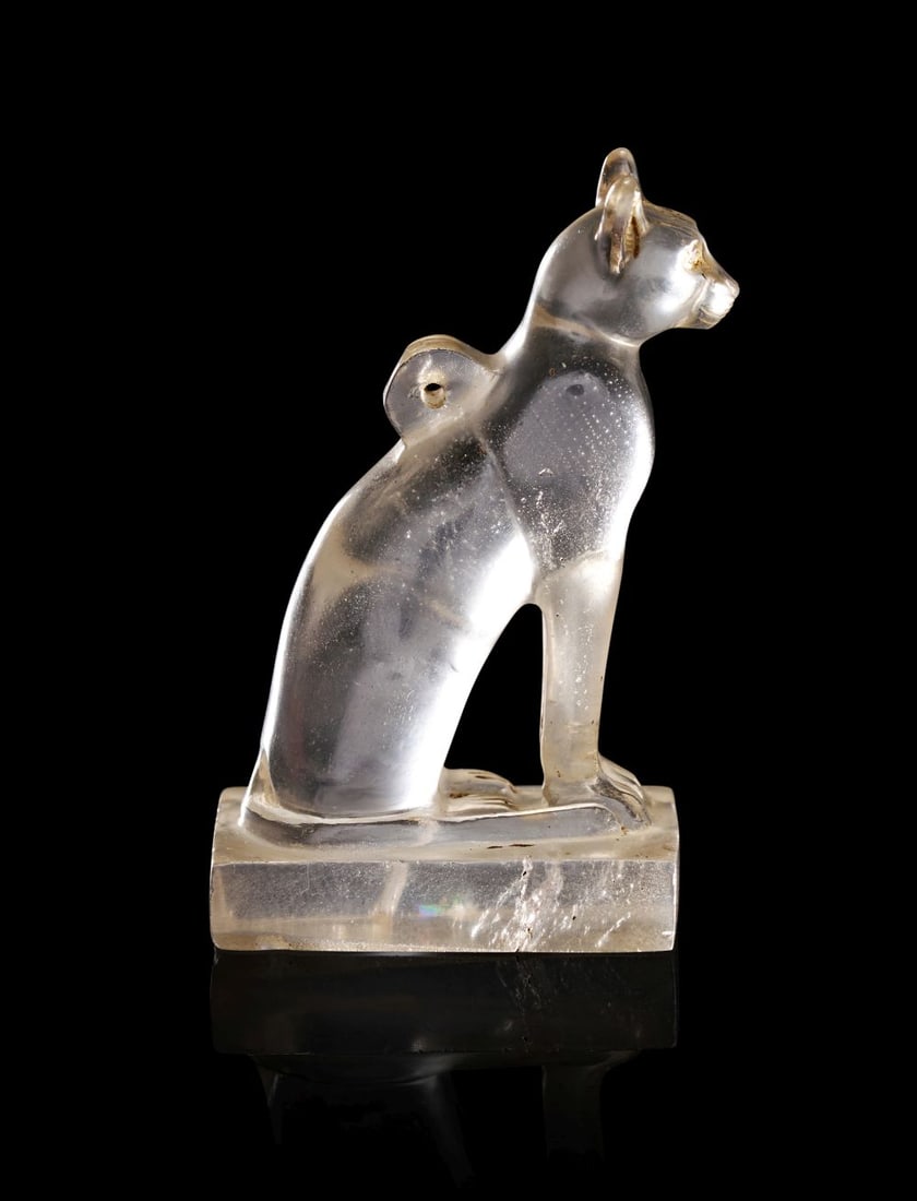 AN EXCEPTIONAL EGYPTIAN ROCK CRYSTAL CAT AMULET LATE PERIOD TO PTOLEMAIC PERIOD, 664-30 B.C. (1 of 4)