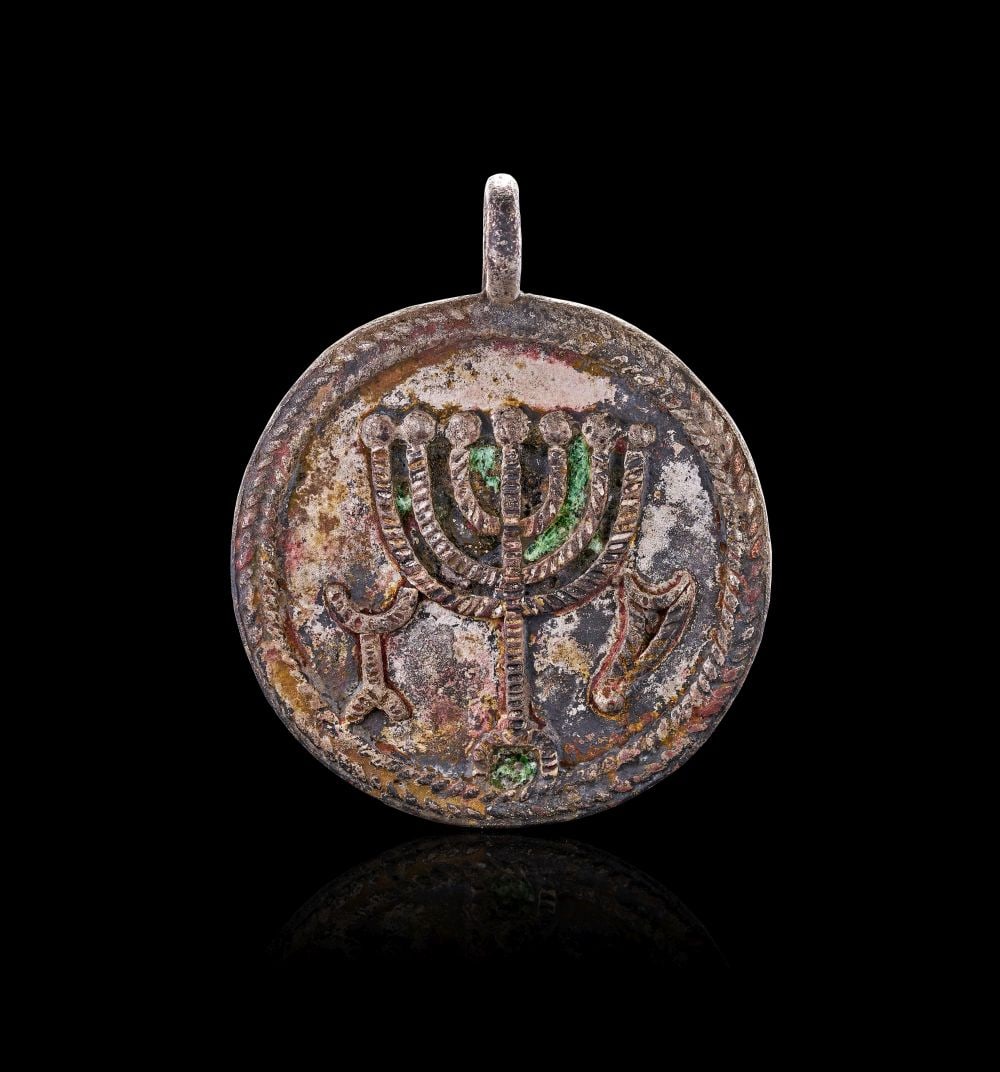 AN EARLY JEWISH ""MENORAH"" SILVER AMULET CIRCA 4TH-5TH CENTURY A.D. (1 of 3)