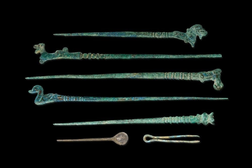 ASSORTMENT OF LURISTAN BRONZE HAIR PINS, AND TOOLS, CIRCA 9TH-7TH CENTURY B.C. (1 of 3)