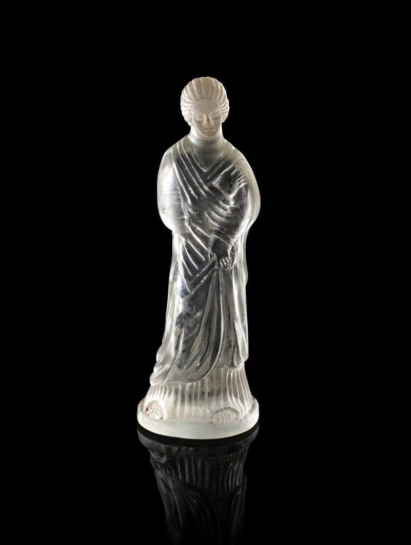 A ROMAN ROCK CRYSTAL FIGURE OF A GODDESS, CIRCA 1ST-2ND CENTURY A.D.: A ROMAN ROCK CRYSTAL FIGURE OF A GODDESS, CIRCA 1ST-2ND CENTURY A.D. Finely carved from clear rock c