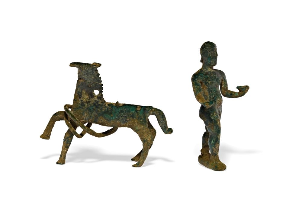 A LURISTAN BRONZE HORSE & GREEK BRONZE FIGURE, CENTURY 3RD CENTURY AND LATER (1 of 3)