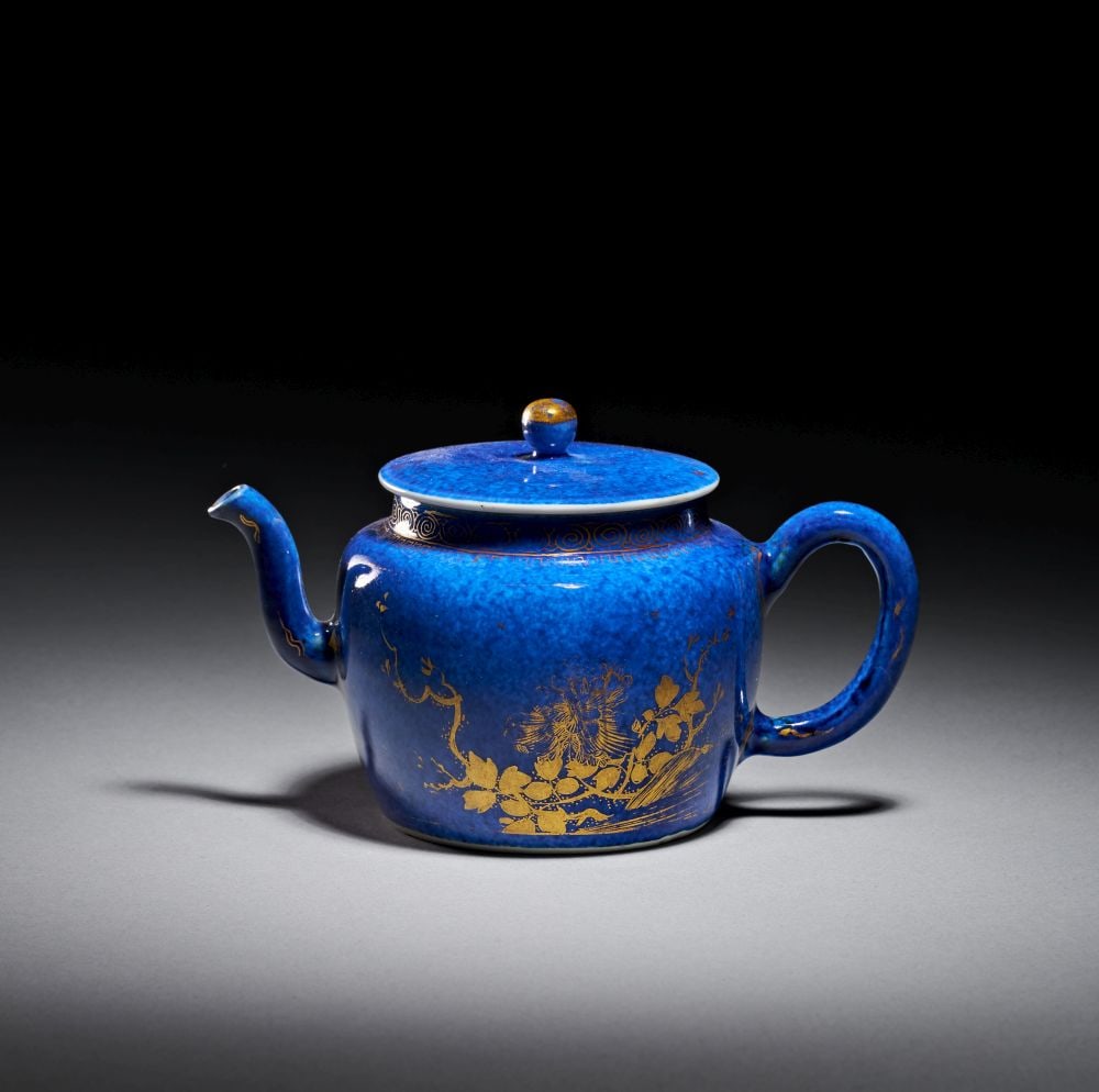 A POWDER BLUE GILT DECORATED TEAPOT, KANGXI PERIOD (1662-1722) (1 of 6)