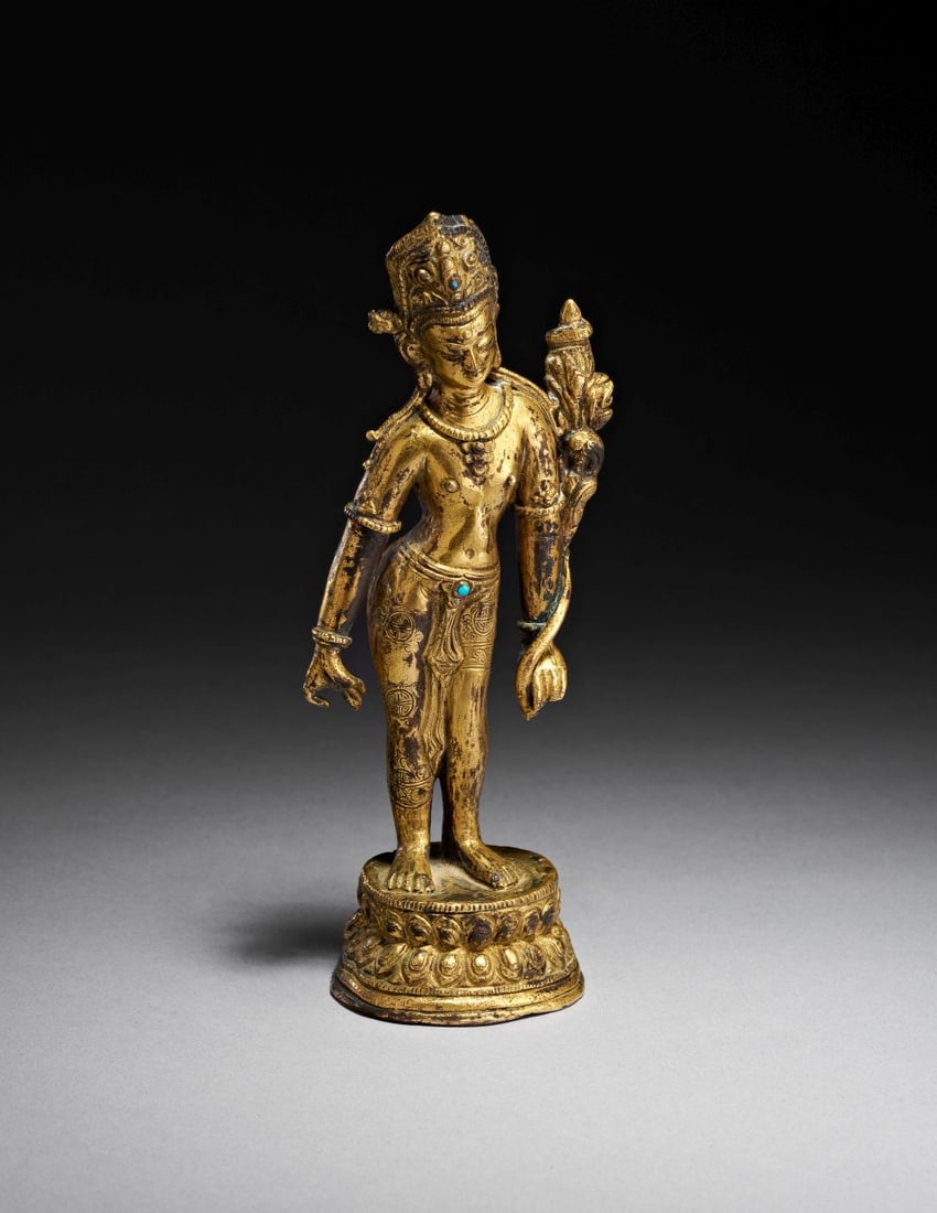 A GILT-BRONZE FIGURE OF MANJUSHRI, TIBET OR NEPAL, 12TH/13TH CENTURY (1 of 7)