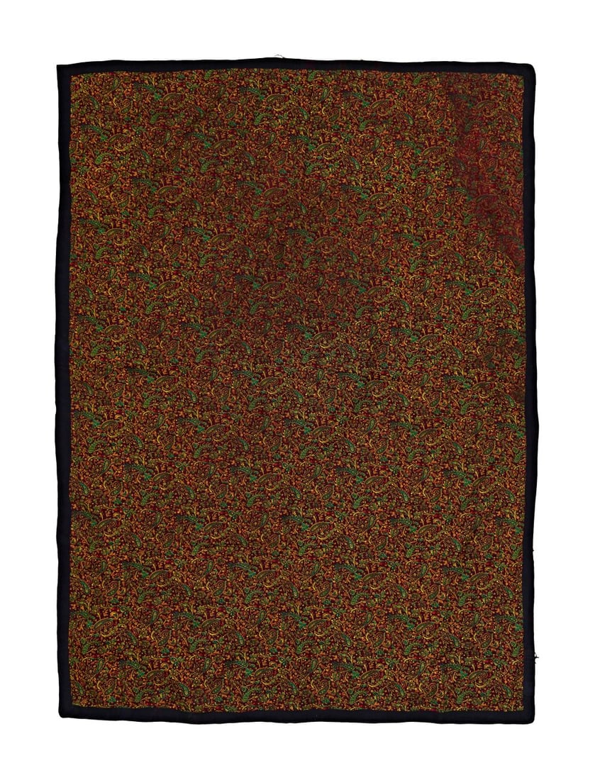 A HANGING TEXTILE, INDIA OR CENTRAL ASIA, 20TH CENTURY: A HANGING TEXTILE, INDIA OR CENTRAL ASIA, 20TH CENTURY This vibrant hanging textile is decorated with an all-over paisley design arranged in vertical bands across a light ground. Large boteh motifs